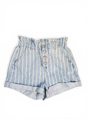 Topshop blue and white pinstripe denim high-waisted shorts  paperbag waist